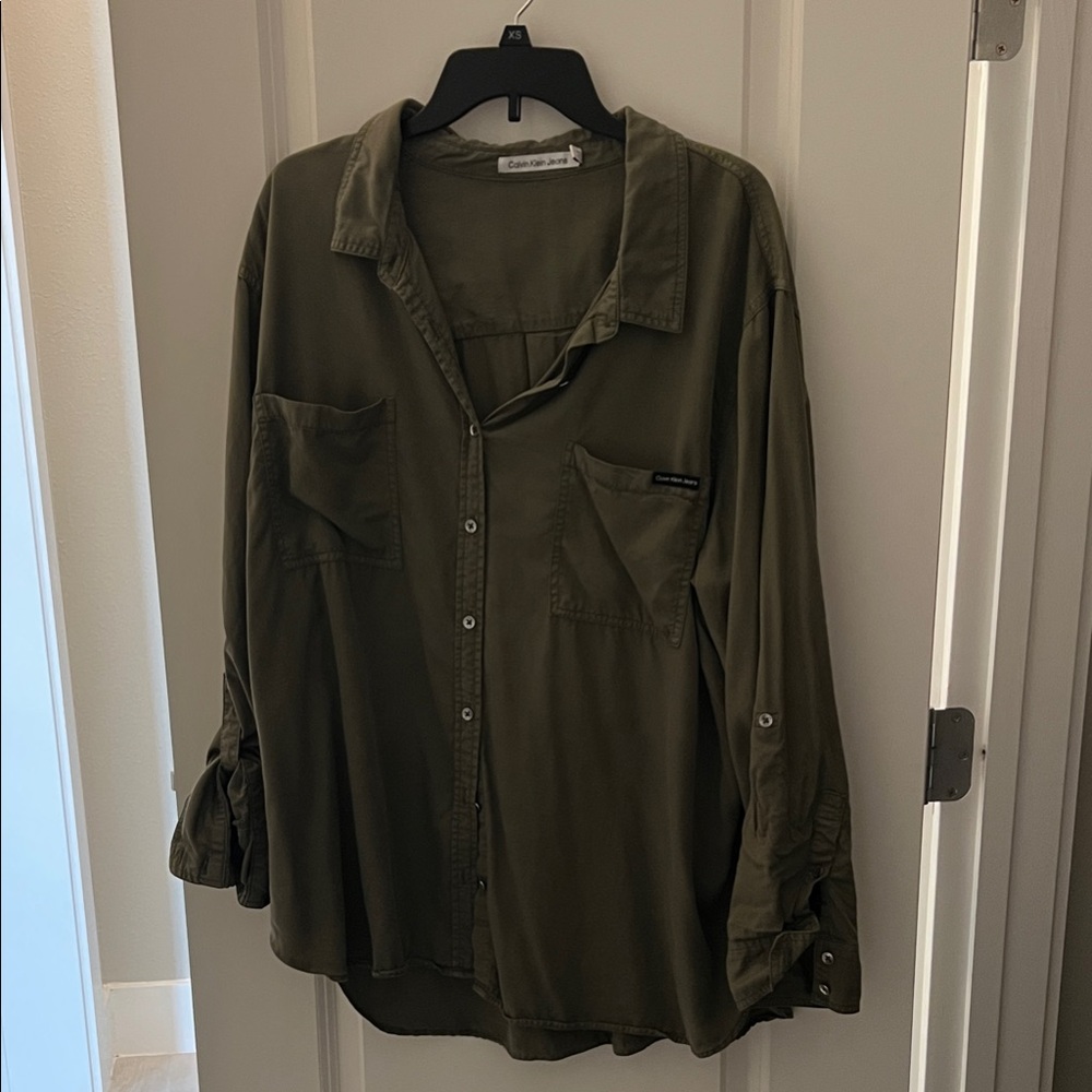 Olive Green Button-Up Shirt
